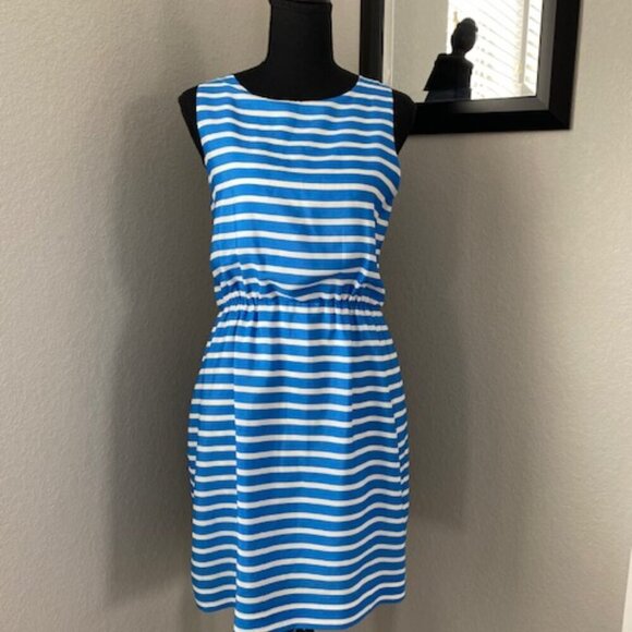 J CREW Blue White Striped Sleeveless Mini Dress Sz 8 - Picture 2 of 12